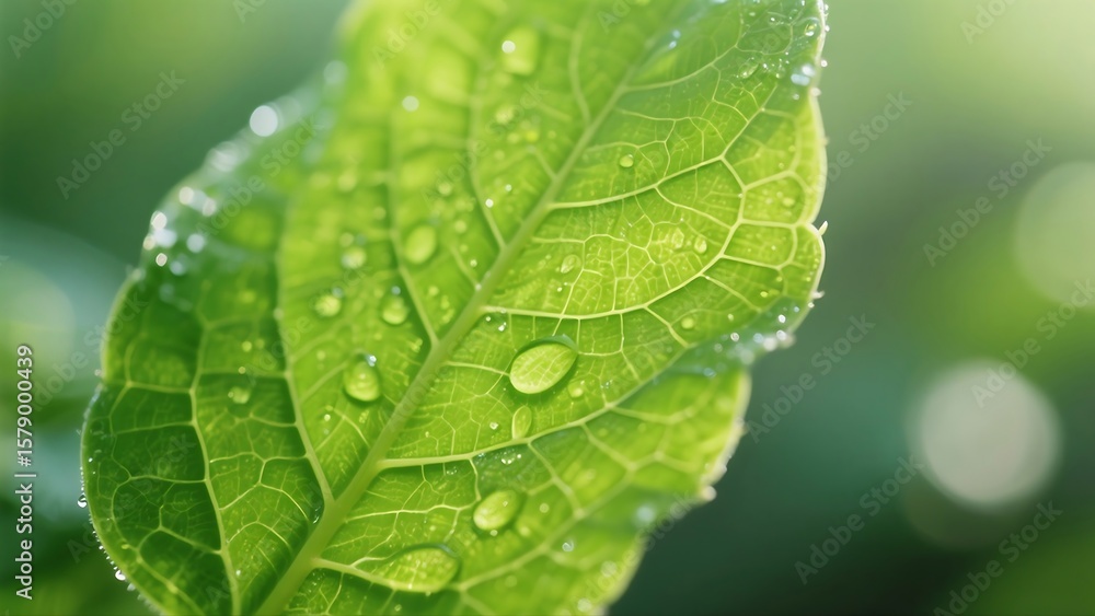 Fototapeta premium Close-up view of a vibrant green leaf under natural sunlight