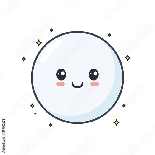 Minimal Flat Vector of Cute Bubble with Bold Black Outline and Happy Expression, No Gradients