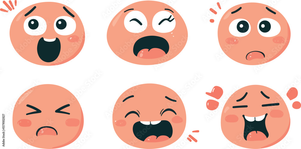 Collection of Cute Cartoon Emoji Faces Expressing Different Emotions on White Collection of Cute Cartoon Emoji Faces Expressing Different Emotions on White