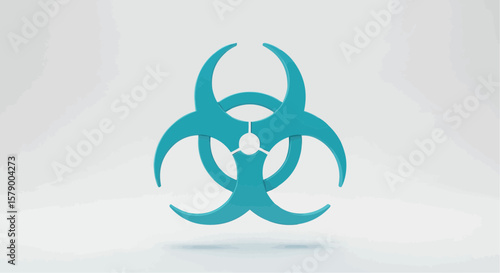 A teal biohazard symbol is centered against a white background with subtle shadows and highlights around it