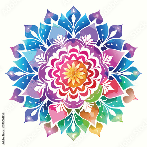 A digital mandala design with vibrant watercolor brushstrokes, merging art and technology beautifully.
