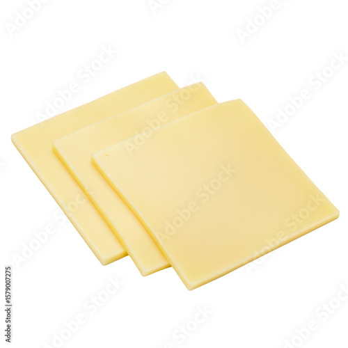 Isolated Slices Cheese Square Yellow Dairy Food on Transparent Background
