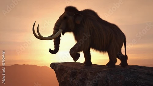 Woolly Mammoth on a Mountaintop at Sunset