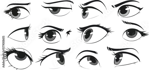 Collection of stylized anime eyes showing various expressions and angles