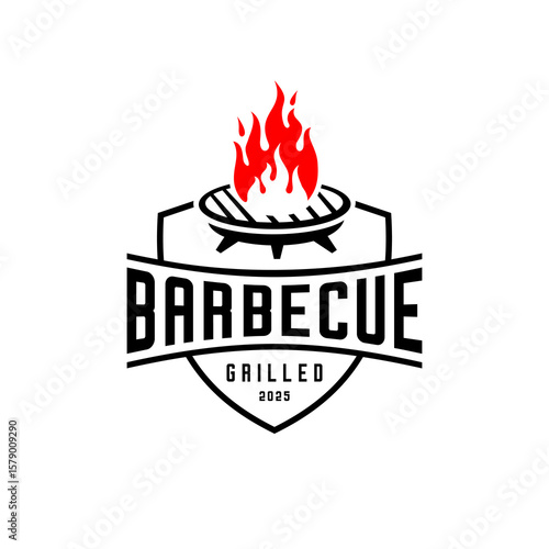 Barbecue grill resto logo design 