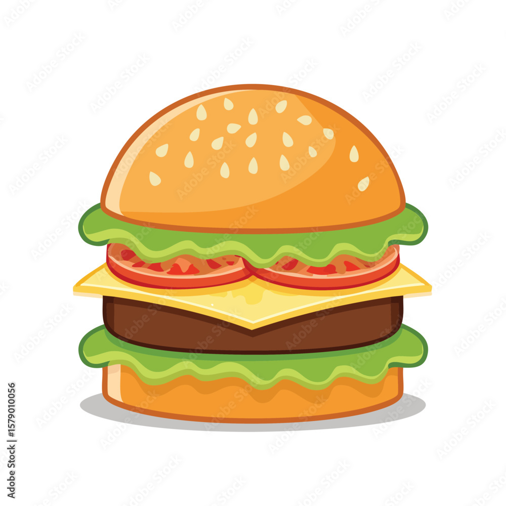 Burger Vector Illustration with Bold Black Outlines and Flat Colors in Modern Graphic Style Burger Vector Illustration with Bold Black Outlines and Flat Colors in Modern Graphic Style