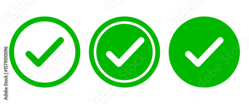 Check Mark icon symbol, Isolated Green Right Button, Outline pictogram for UI and UX, Choose, Right and Agree symbol.