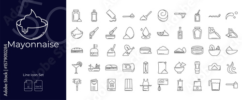 Mayonnaise Line Editable Icons set. Vector illustration in modern thin line style of Mayonnaise icons: mayonnaise, mayo, sauce, etc