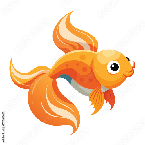 A goldfish with flowing fins and a bubble-like tail, gracefully swimming in an aquarium.