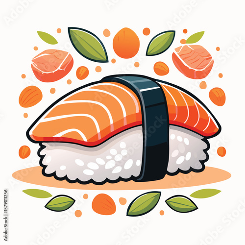 Vector Illustration of Sushi with Bold Black Outlines and Flat Colors in Modern Graphic Style