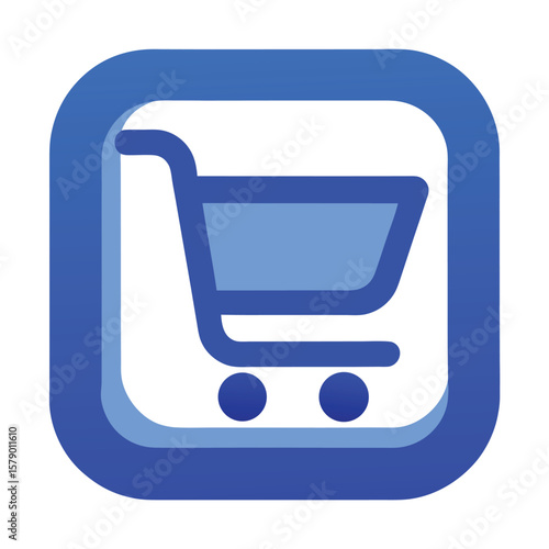 Blue shopping cart icon with rounded square border for online retail