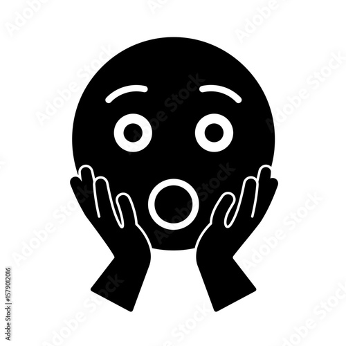 Surprised Emoji: A stark, high-contrast illustration of a surprised emoji, hands held to cheeks, capturing pure astonishment and shock.