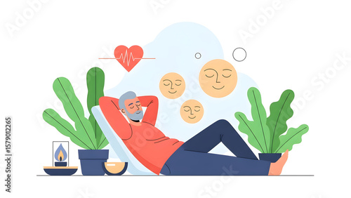 Relaxation and Mental Wellness – Calm Man Enjoying Peaceful Moment in Nature