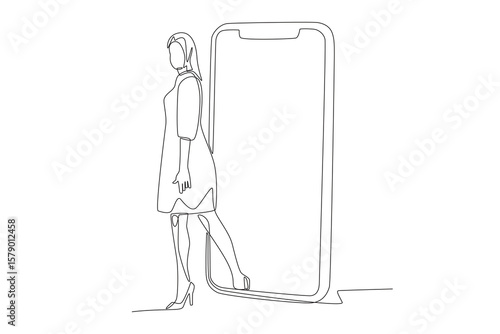 Women who quit smartphones for digital detoxes. Digital detoxes concept one-line drawing