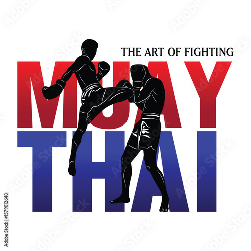 Muay Thai Kickboxing Art with Fighters Silhouette