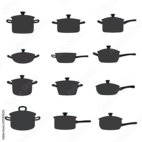 Assorted hand drawn kitchen cookware elements with transparency ideal for design projects