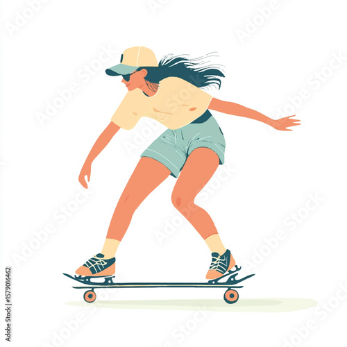 a girl kating in summer outfit and cap