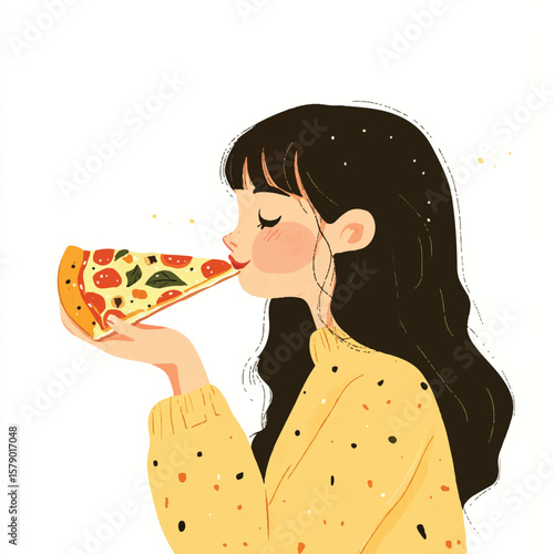 a girl tasting a slice of pizza