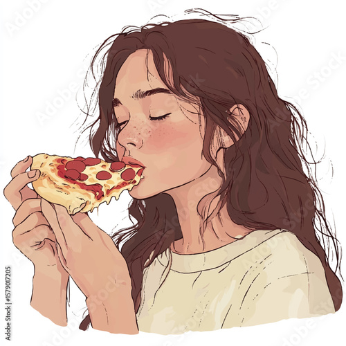 a girl tasting a slice of pizza