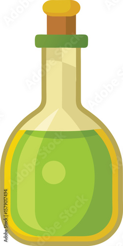 Fresh Fruit Slice Graphics A bottle of fresh, natural green olive oil with a cork stopper