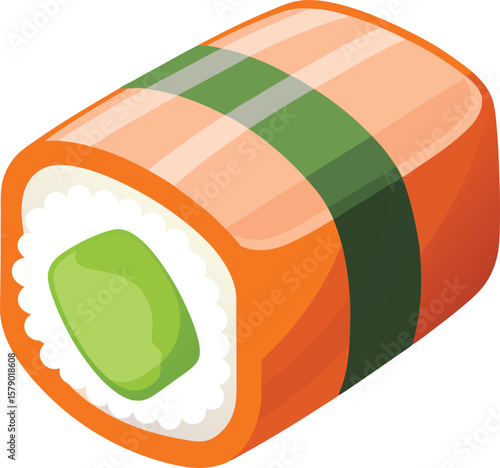 Fresh Fruit Slice Graphics Delicious Sushi Roll with Avocado and Salmon: A Vibrant and Appetising Illustration