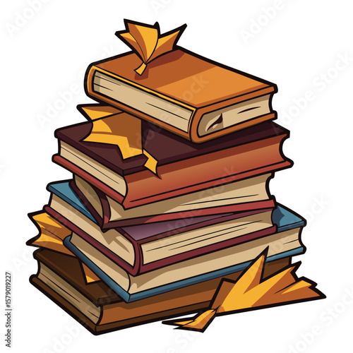 A pile of old, torn books with cracked spines, isolated on a white background, suggesting forgotten stories.