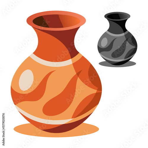 Two stylized ceramic vases in shades of orange and gray on a white background illustration