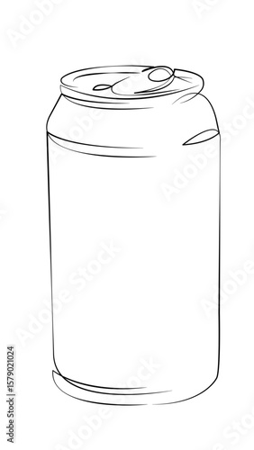 One continuous line drawing on white isolated background. Minimalism linear illustration. soda, drink, cola, can, metal, refreshment, aluminium, blank, container, beverage