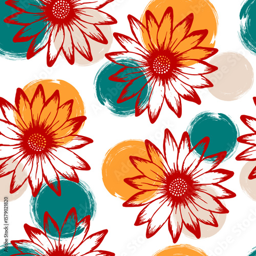 Daisy flower vector seamless pattern