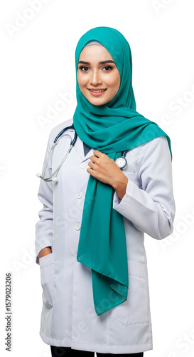 Professional Hijab Doctor Woman with Stethoscope Transparent Background