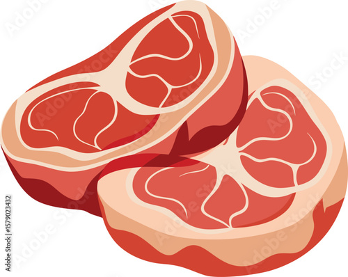 Seafood Platter Design Graphics Two Slices of Raw Red Meat, Fresh Beef Steaks, Premium Quality, Butcher Shop, Food Illustration,...