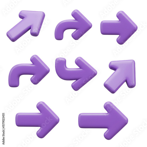Purple 3D Arrows Pointing Various Directions on Transparent Background