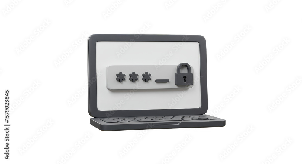 Fototapeta premium Realistic 3D Laptop with Lock Represents Password Security and Privacy