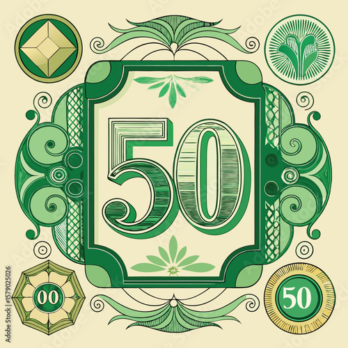 Ornate green fifty with decorative elements vintage