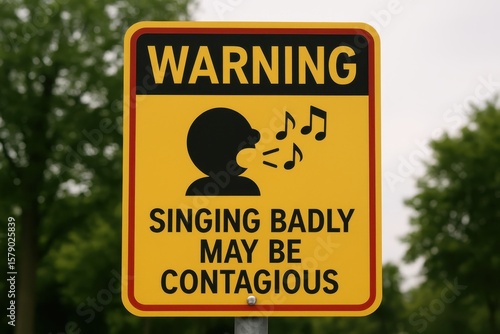 Warning sign stating that singing badly may be contagious