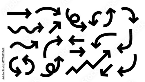 Hand drawn bold arrows made with marker. Curved bold arrows made with thick marker