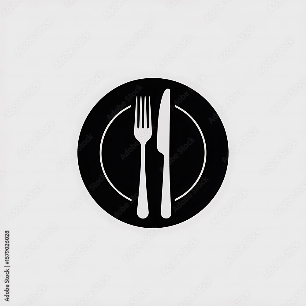 Dining Essentials: A minimalist icon, showcasing the elegance of a pristine plate, paired with a polished fork and knife, capturing the essence of dining refinement. Dining Essentials: A minimalist icon, showcasing the elegance of a pristine plate, paired with a polished fork and knife, capturing the essence of dining refinement.