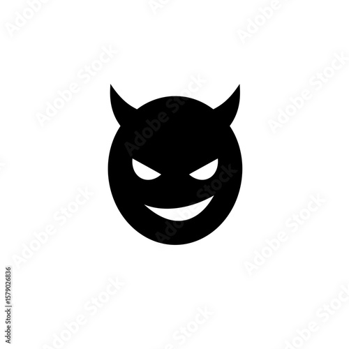 Devil Face Icon: A minimalist black devil face icon, the embodiment of mischievousness. This simple yet effective design captures the essence of playful negativity.