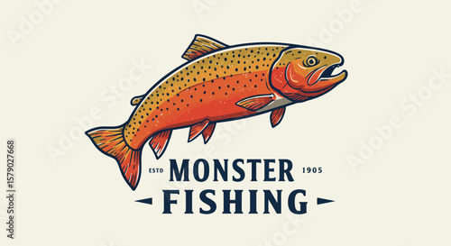 Vintage Style Jumping Trout Logo for Monster Fishing