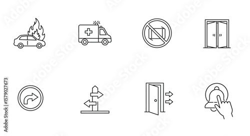Burning Car Icon: Outline Depicting Vehicle on Fire, Flames Rising