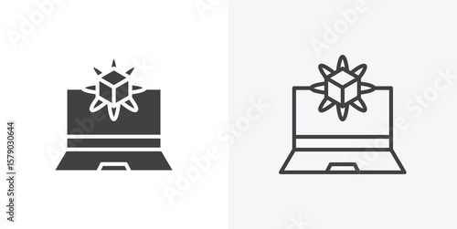 Computer simulation icon. collection of editable stroke line and solid flat styles.