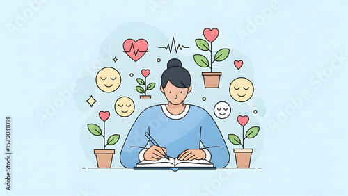 Woman Journaling for Mental Health and Well-being