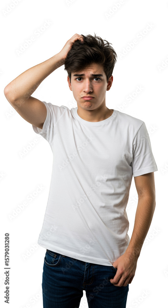 Worried Teen Boy Portrait Question Doubt Isolated Transparent Background Worried Teen Boy Portrait Question Doubt Isolated Transparent Background