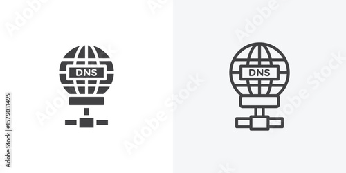 DNS icon. collection of editable stroke line and solid flat styles.