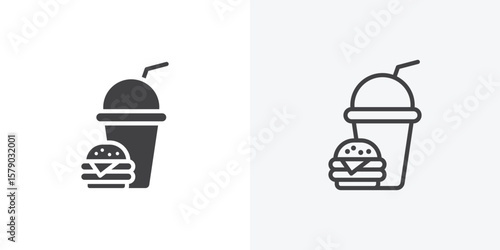 Fast food icon. collection of editable stroke line and solid flat styles.