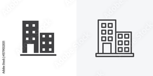 hotel icon. collection of editable stroke line and solid flat styles.