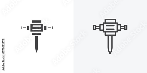 Hydraulic breaker icon. collection of editable stroke line and solid flat styles.