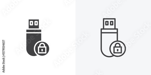 Pendrive security icon. collection of editable stroke line and solid flat styles.