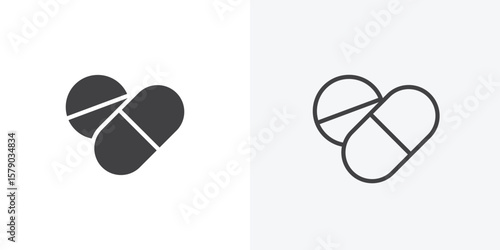 Pills icon. collection of editable stroke line and solid flat styles.