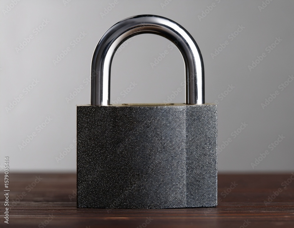 Fototapeta premium dark metal padlocks on wooden table against grey background